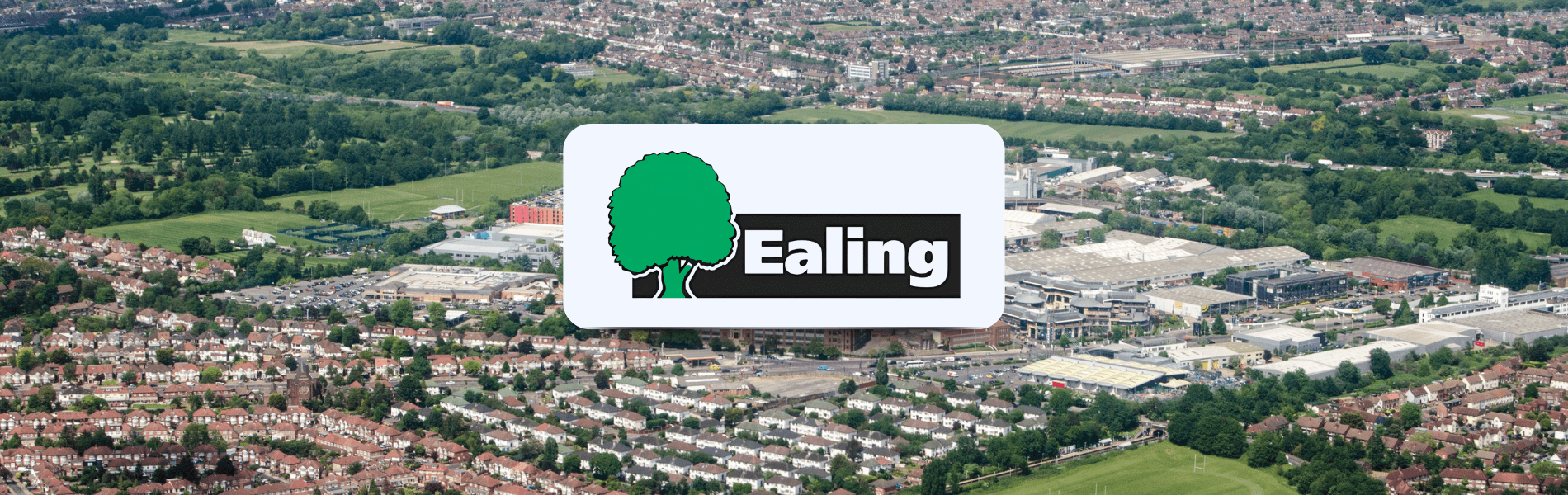 alt="Ealing Council logo over houses in ealing, representing local community partnership."