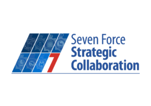 Logo of Seven Force Strategic Collaboration with blue hexagons, a red numeral seven, and bold blue text.