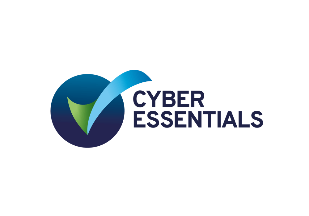 Cyber Essentials logo featuring a blue circle with a green and blue tick mark and the text "Cyber Essentials."