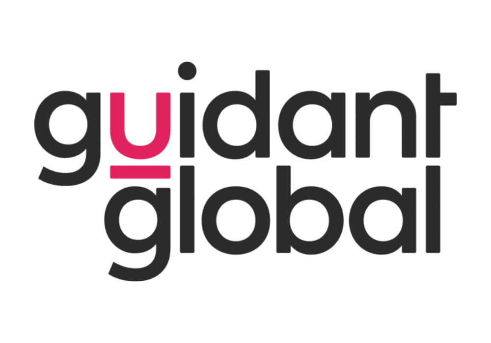 Guidant Global logo with stylised pink and black text, featuring a distinctive red 'u'.