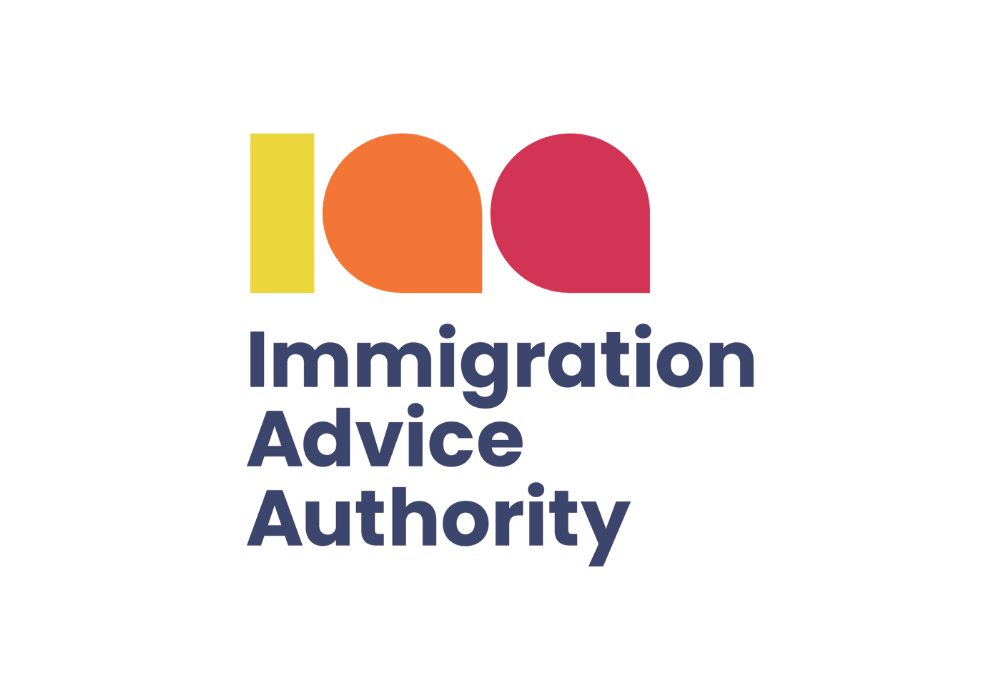 Logo of Immigration Advice Authority with stylised orange and red shapes above the text.