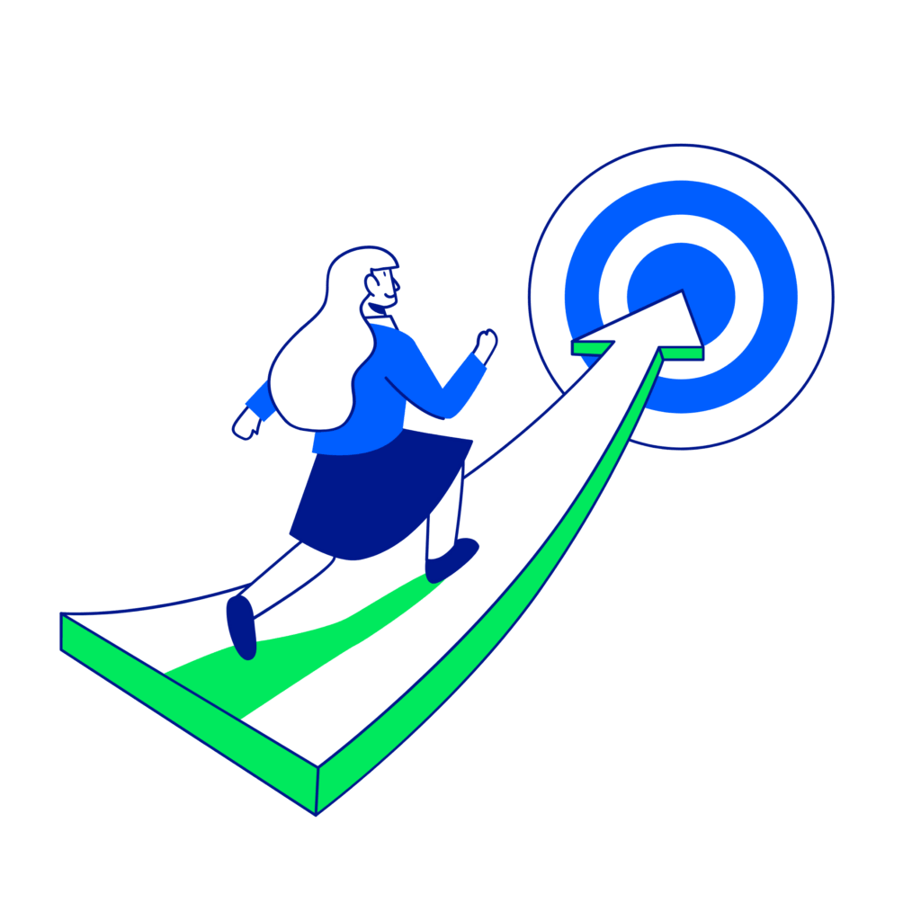 A person walking up an arrow towards a target, symbolising progress and goal achievement in procurement partnership.