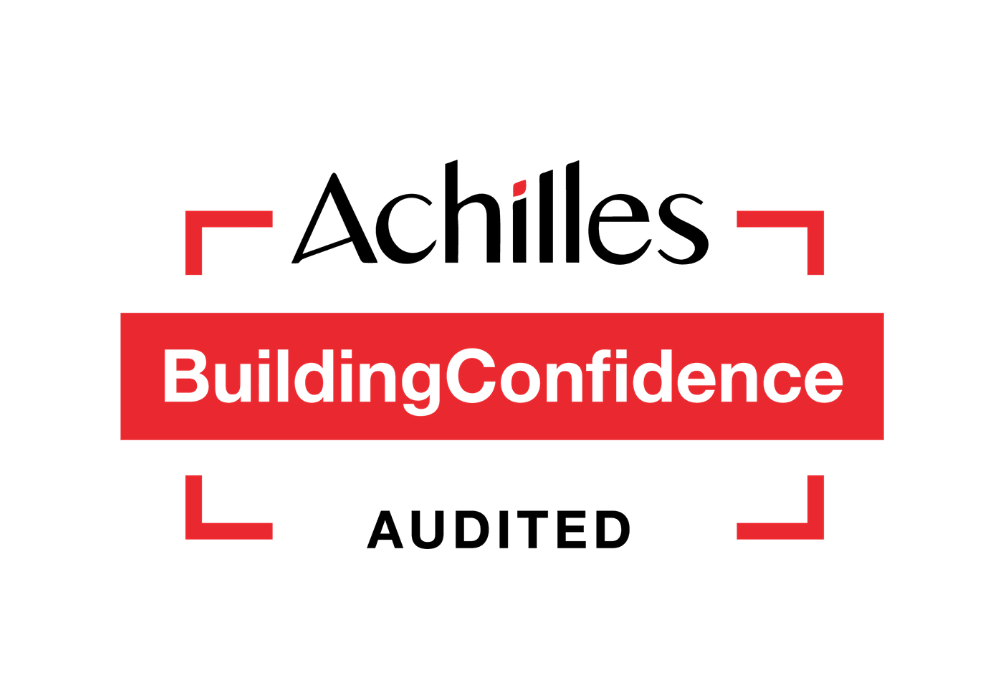 Logo featuring red text "BuildingConfidence" framed by red brackets on a transparent background.