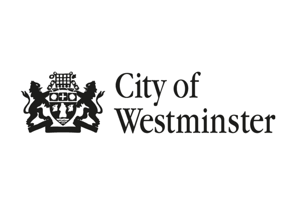 City of Westminster logo featuring a stylised crown and lion crest on a black background.