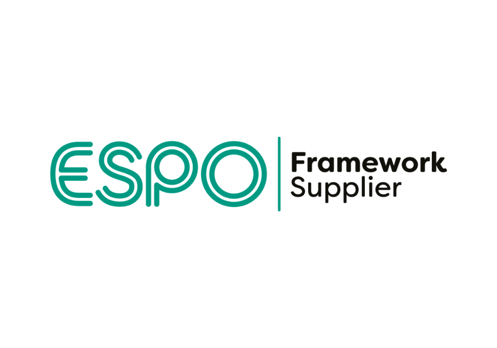 ESPO Framework Supplier logo in teal and black text on a transparent background.