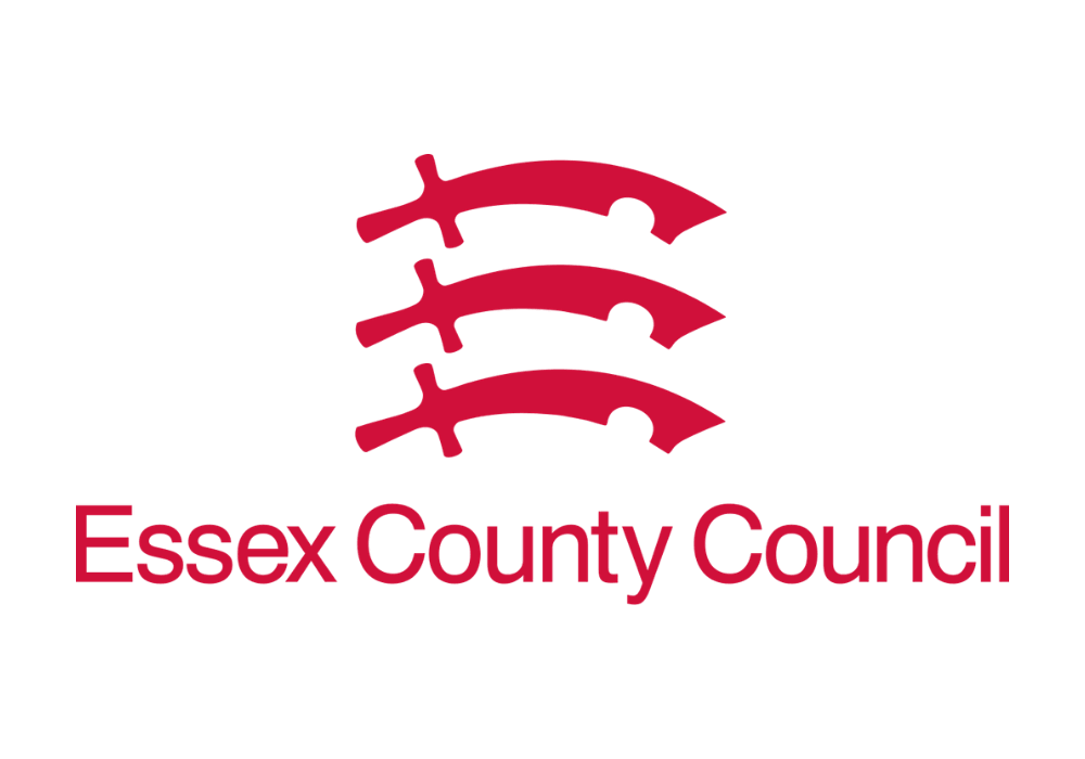 Red Essex County Council logo with three curved horizontal lines above the text.