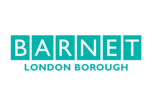 Barnet London Borough logo featuring bold teal lettering on a white background.