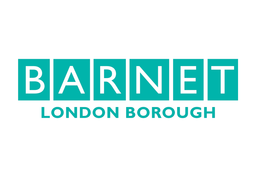 Barnet London Borough logo featuring bold teal lettering on a white background.