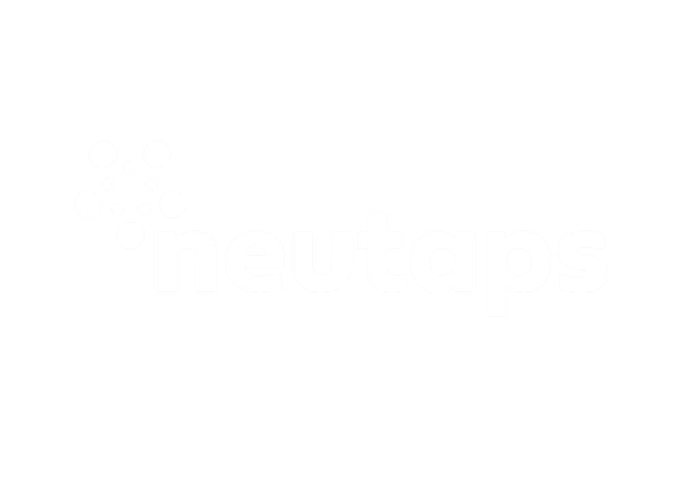 White "neutaps" logo on black background with circular dot pattern.
