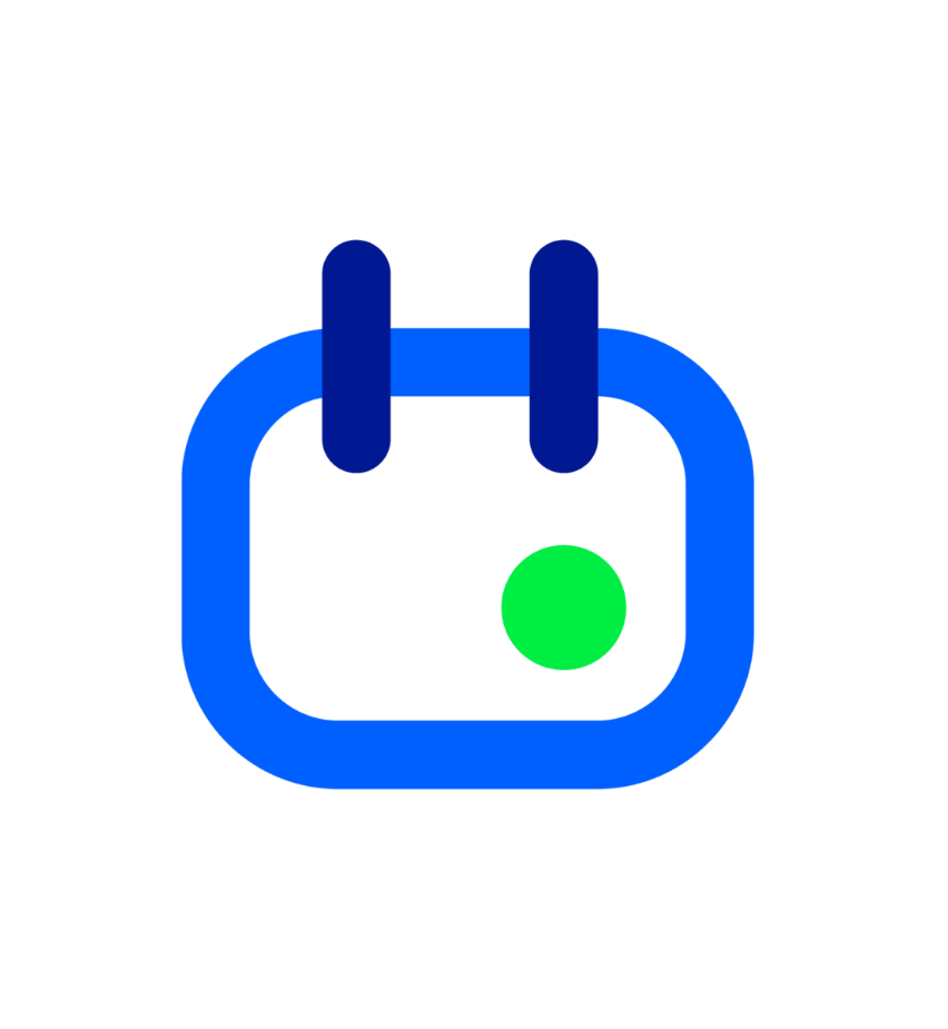A minimalist calendar icon with two blue rings at the top and a green dot in the centre, the Matrix Payroll icon.
