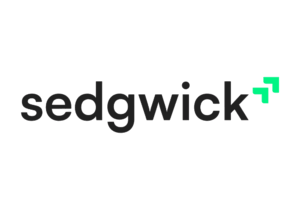 Sedgwick logo in black letters with two small green squares forming an arrow at the top right.