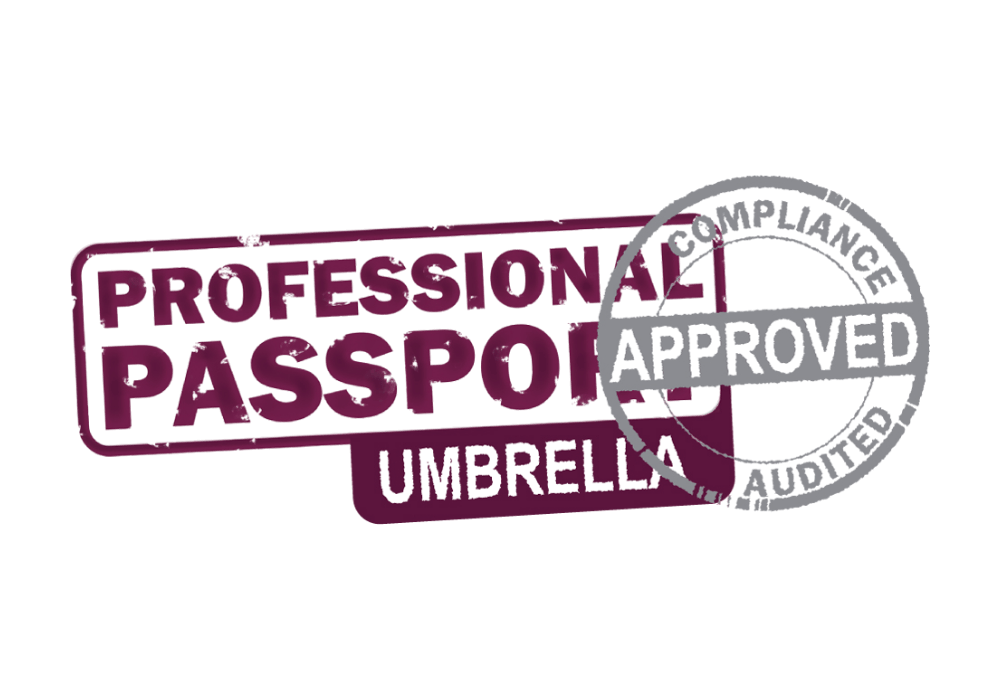 "Professional Passport Umbrella Approved" stamped in purple and grey, indicating Matrix Umbrella's official accreditation as an umbrella services provider.