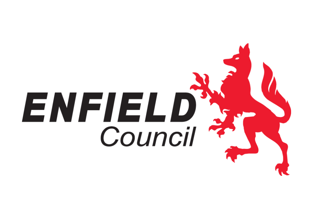 Enfield Council logo featuring a stylised red lion to the right of the text.