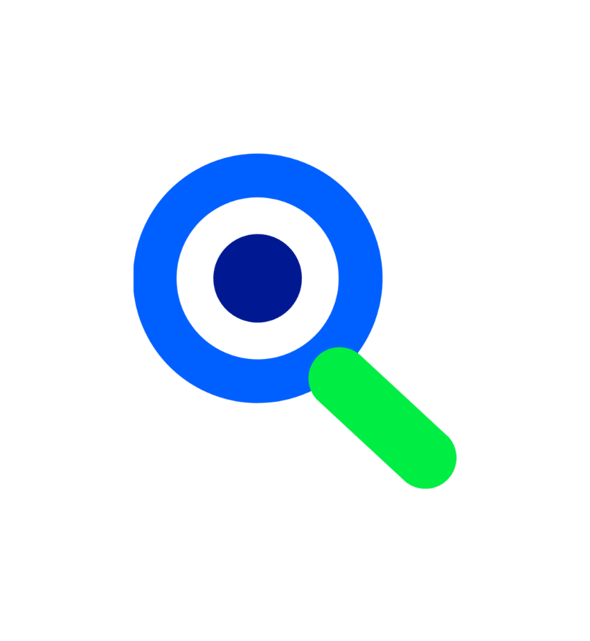 A stylised blue magnifying glass icon with a green handle against a black background, the Matrix Talent Pool icon.
